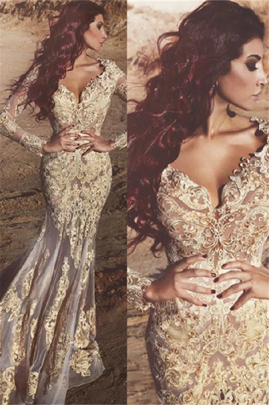 Long Sleeve Lace Appliques Prom Dresses | Mermaid Beads Sheer Tulle Sexy Evening Gowns Long Sleeve Lace Appliques Prom Dresses | Mermaid Beads Sheer Tulle Sexy Evening Gowns