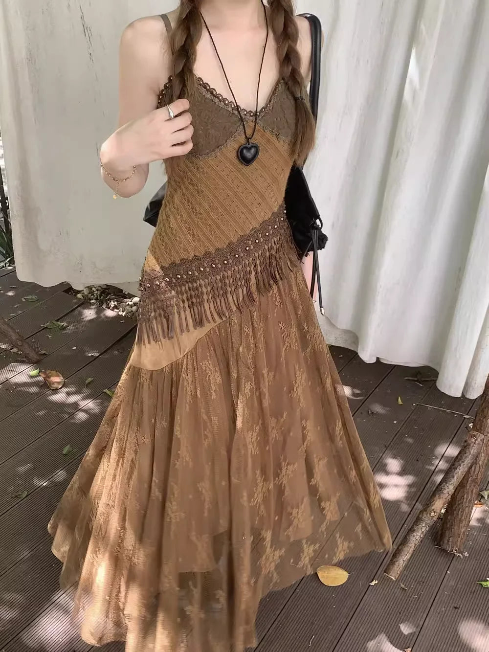 LIZAKOSHT - Boho Long Dress Women Summer Y2K Style Lace Patchwork Spaghetti Strap Dress Lady Holiday Party Beach Dresses Vestidos De Mujer