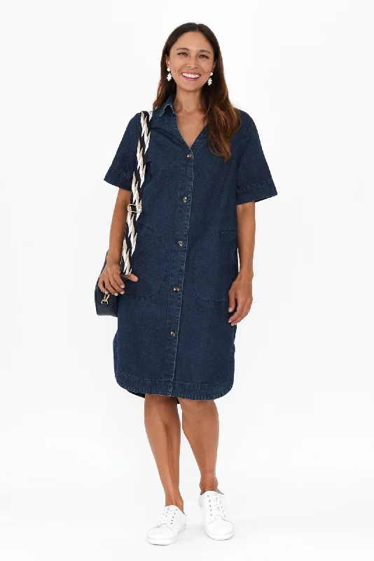 Dawson Dark Blue Denim Button Dress