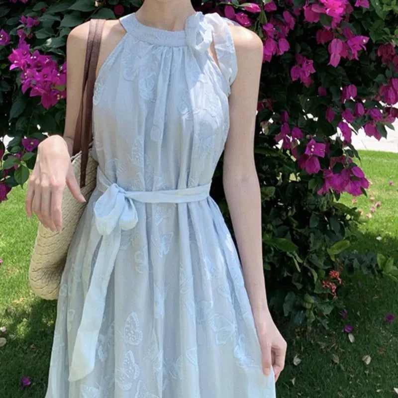 LIZAKOSHT - Summer Women French Premium Niche Temperament Seaside Holiday Blue Hanging Neck Large Size Sanya Beach Dresses LIZAKOSHT - Summer Women French Premium Niche Temperament Seaside Holiday Blue Hanging Neck Large Size Sanya Beach Dresses