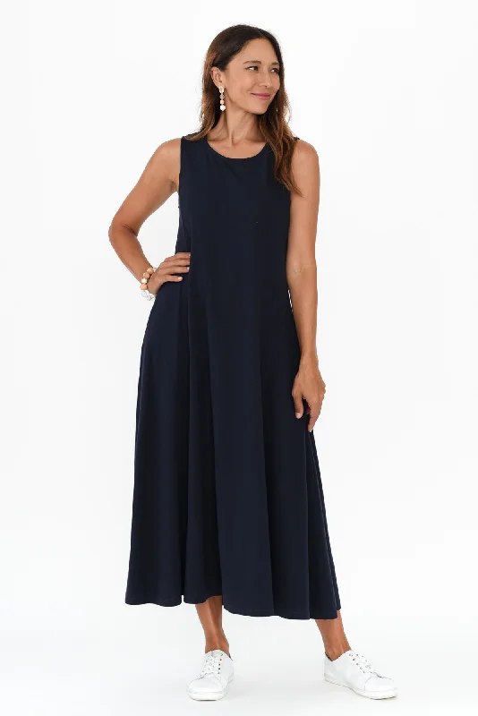 Sabrina Navy Cotton Pocket Dress