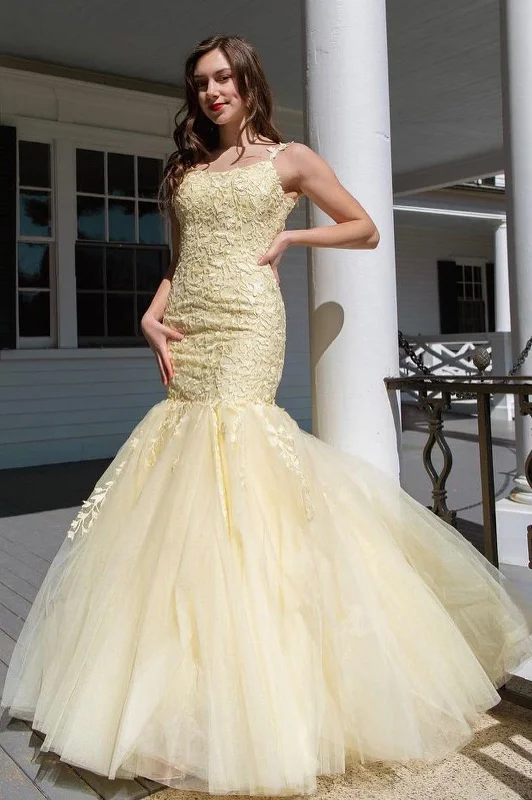 Appliques Lace Square Neckline Spaghetti Straps Sleeveless Floor-length Mermaid Prom Dresses Appliques Lace Square Neckline Spaghetti Straps Sleeveless Floor-length Mermaid Prom Dresses