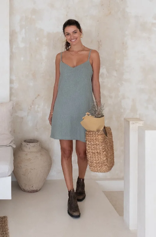 Fifi Linen Dress - Sage *Organically Plant Dyed*