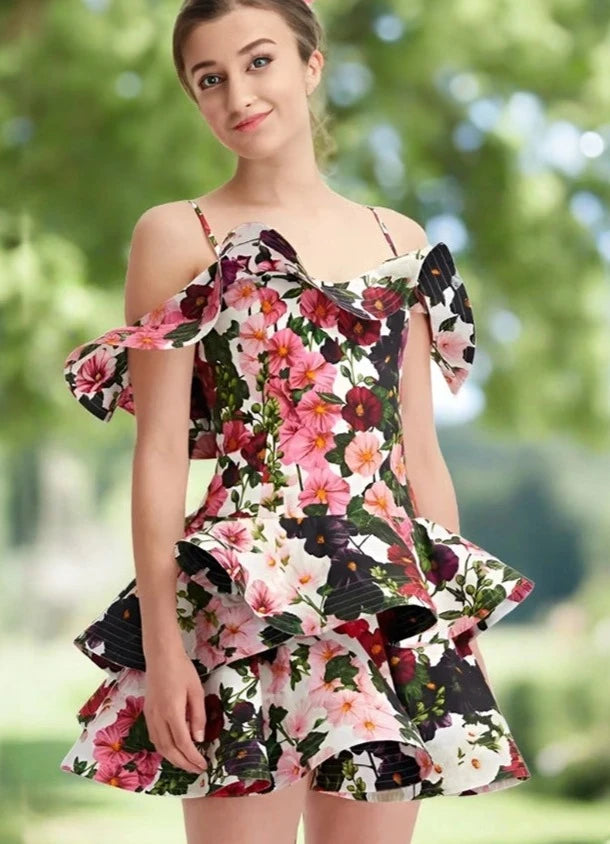 Desinger Ruffles Dress For Women Square Collar Sleeveless High Waist Hit Color Floral Print Slim Dresses Female Desinger Ruffles Dress For Women Square Collar Sleeveless High Waist Hit Color Floral Print Slim Dresses Female