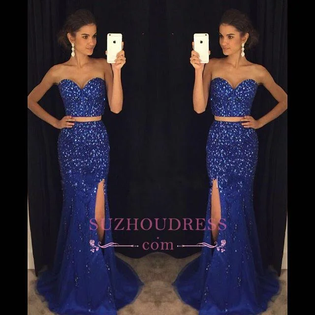 Two-Pieces Split Sweetheart Mermaid Gorgeous Beadings Prom Dress