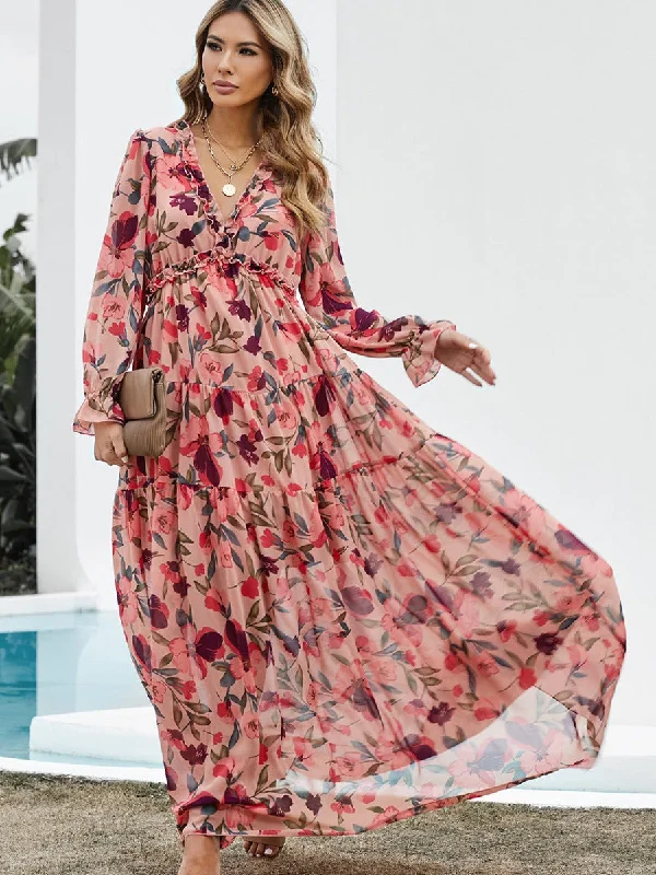 LIZAKOSHT - Women's Floral Frill Ruffle Flounce Sleeve Chiffon Dress, Boho Deep V Neck A Line Dress, Comfort Dress for Beach Holiday Vacation, Summer Holiday Outfits 2024 LIZAKOSHT - Women's Floral Frill Ruffle Flounce Sleeve Chiffon Dress, Boho Deep V Neck A Line Dress, Comfort Dress for Beach Holiday Vacation, Summer Holiday Outfits 2024
