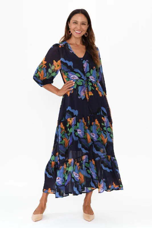 Twilight Navy Floral Tier Dress
