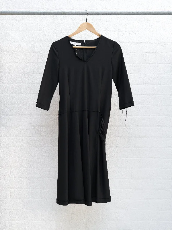 Veronique Branquinho black wool raw edge cut fabric half sleeve dress - size 36