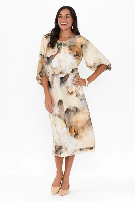 Mosmon Beige Marble Linen Dress