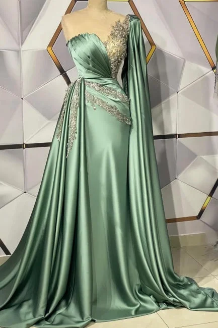 Sweetheart Appliques Ruffles Floor-length Mermaid Prom Dress With Side Train