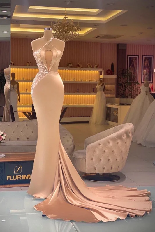 Gorgeous Champagne Sleeveless Long Mermaid Prom Dresses