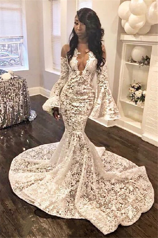 Elegant Mermaid Lace Appliques Prom Dresses | Long Sleeve Sheer Tulle Evening Dresses Elegant Mermaid Lace Appliques Prom Dresses | Long Sleeve Sheer Tulle Evening Dresses