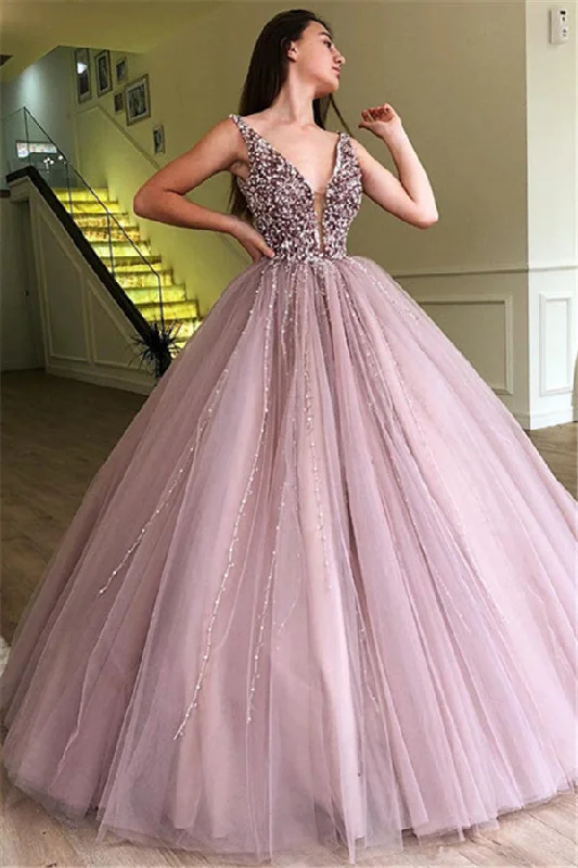 Elegant Straps Sleeveless Ball Gown Evening Dress | Floor-Length Beading Tulle Prom Dresses Elegant Straps Sleeveless Ball Gown Evening Dress | Floor-Length Beading Tulle Prom Dresses