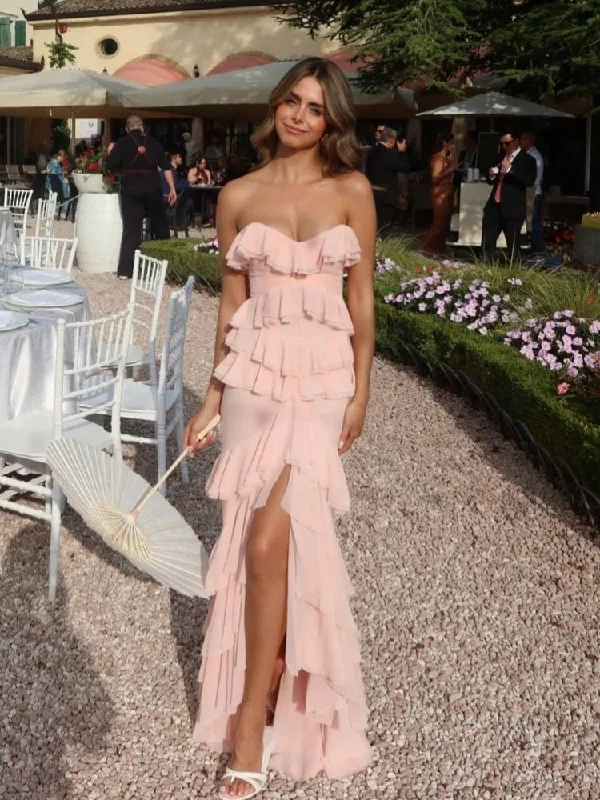 Sexy Sleeveless Strap Sling Long Dress for Women V-neck Ruffles Hem Dress Y2K Off Shoulder High Split Party Vestidos
