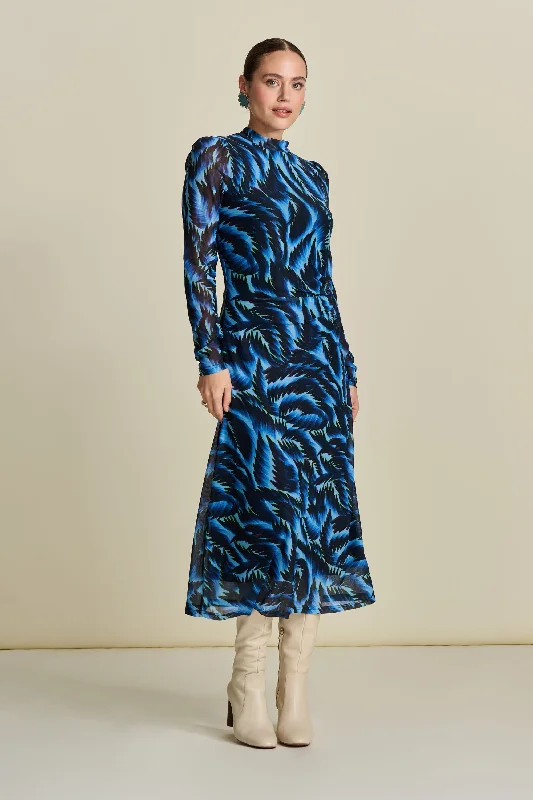 DRESS - Feathers Blue Mesh