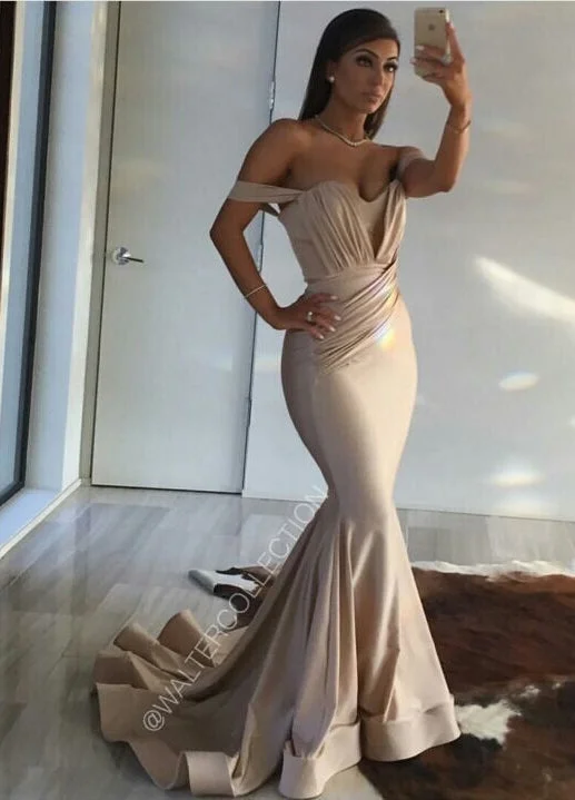 Off Shoulder Sexy Formal Evening Dress Sheath  Long Prom Dresses Custom Made CE0094