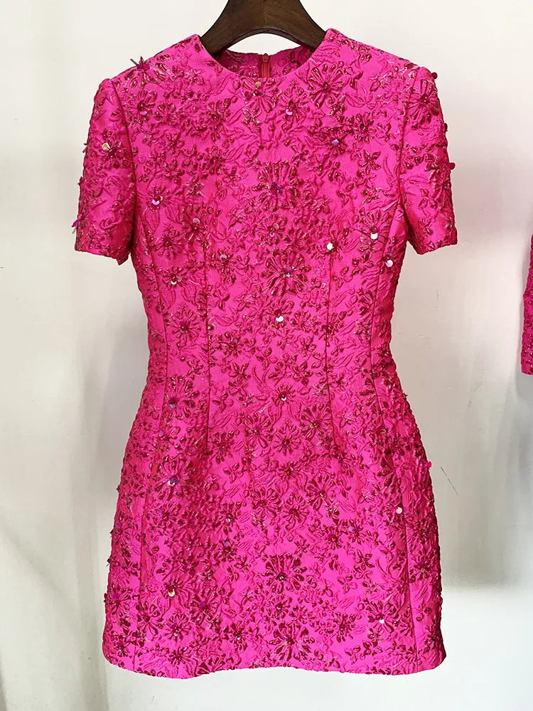 Newest 2024 Designer Fashion Stylish Dress Women's Beaded Floral Jacquard Trimmed Dress Newest 2024 Designer Fashion Stylish Dress Women's Beaded Floral Jacquard Trimmed Dress