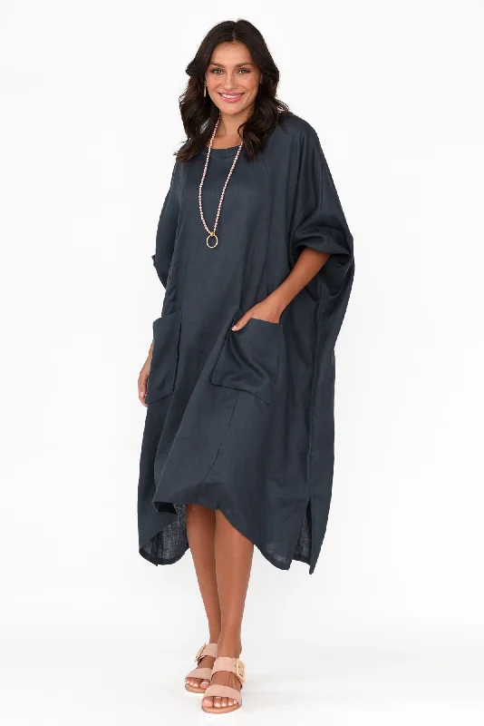 Bradshaw Navy Linen Pocket Dress