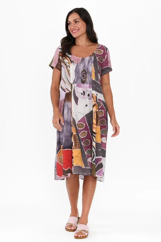 Hanoi Purple Wave Cotton Blend Dress