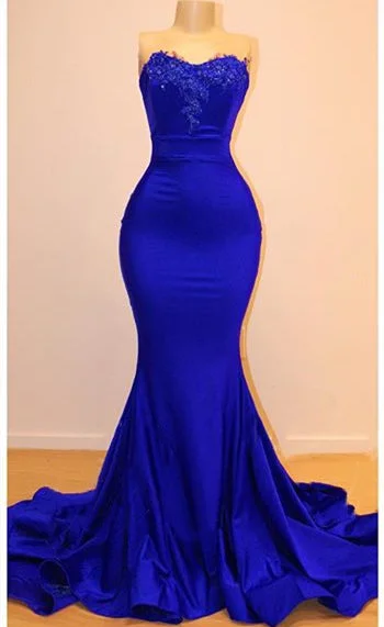 Strapless Open Back Royal Blue Prom Dress | Mermaid Lace Applqiues Sexy Formal Dresses Strapless Open Back Royal Blue Prom Dress | Mermaid Lace Applqiues Sexy Formal Dresses