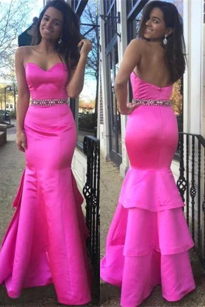 Layered Beautiful Fuchsia Beadings Prom Dress  Sweetheart Evening Dress