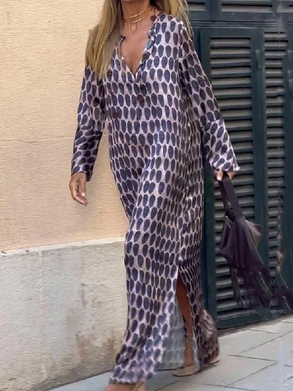 Loose Maxi Women Dress Geometric Print Side Split 2023 Summer Vacation  Dresses
