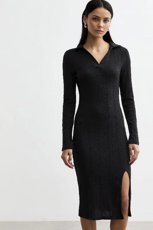 Black Long Sleeve Bodycon Knit Dress