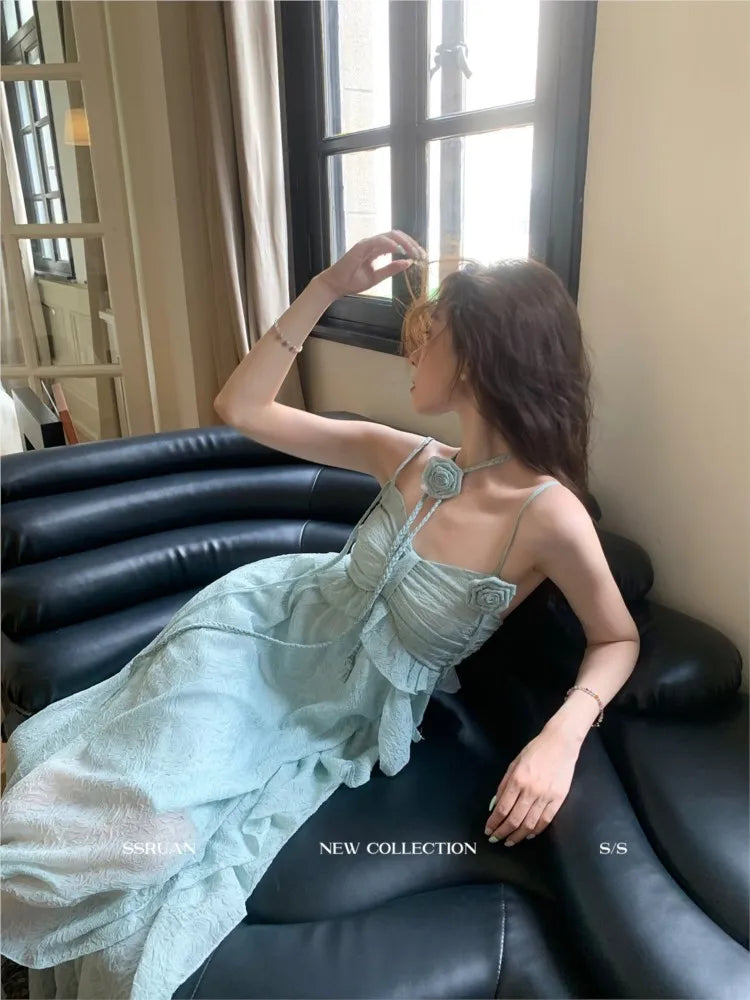 LIZAKOSHT  -  Beach holiday Dress Women are popular this year beautiful dresses French temperament green fairy slip dress