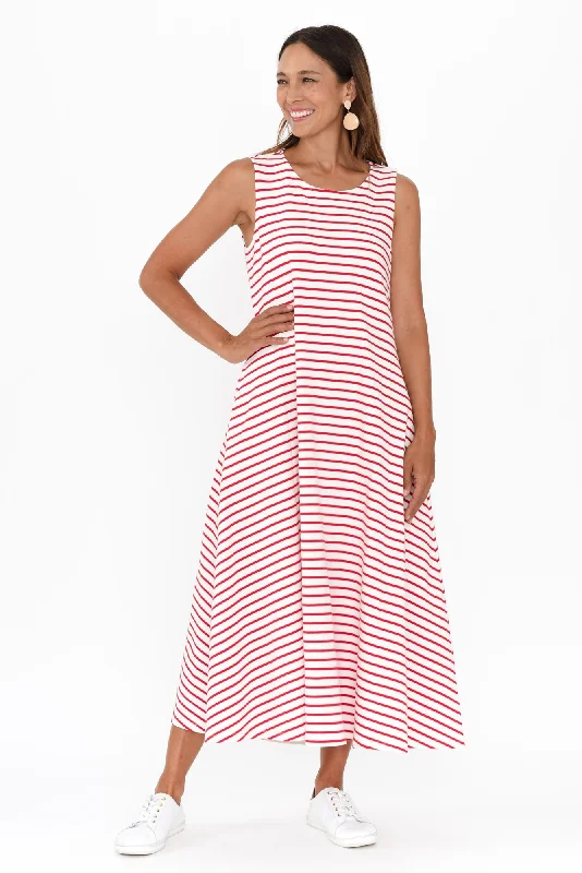 Sabrina Red Stripe Cotton Pocket Dress