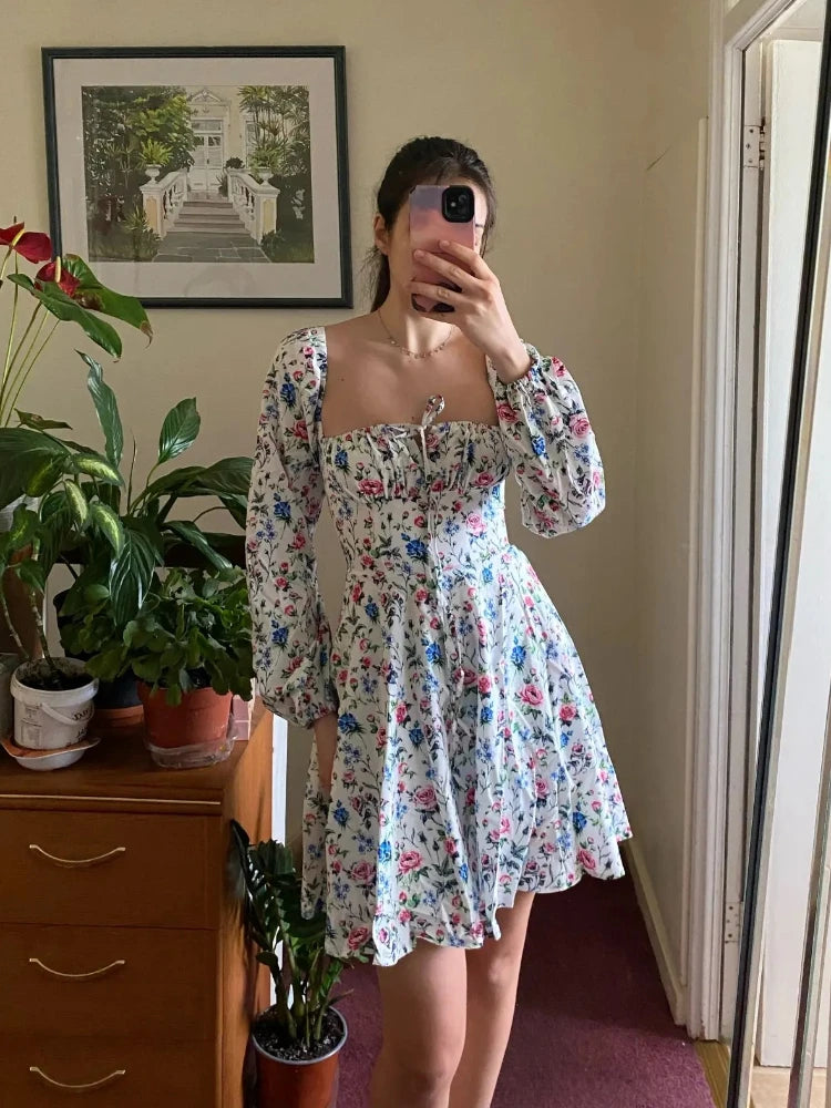LIZAKOSHT - Clearance Sale !! Summer Lantern Sleeve Dress Long Sleeve Floral Print Dress Drawstring Elegant A Line Party Holiday Dress Women LIZAKOSHT - Clearance Sale !! Summer Lantern Sleeve Dress Long Sleeve Floral Print Dress Drawstring Elegant A Line Party Holiday Dress Women