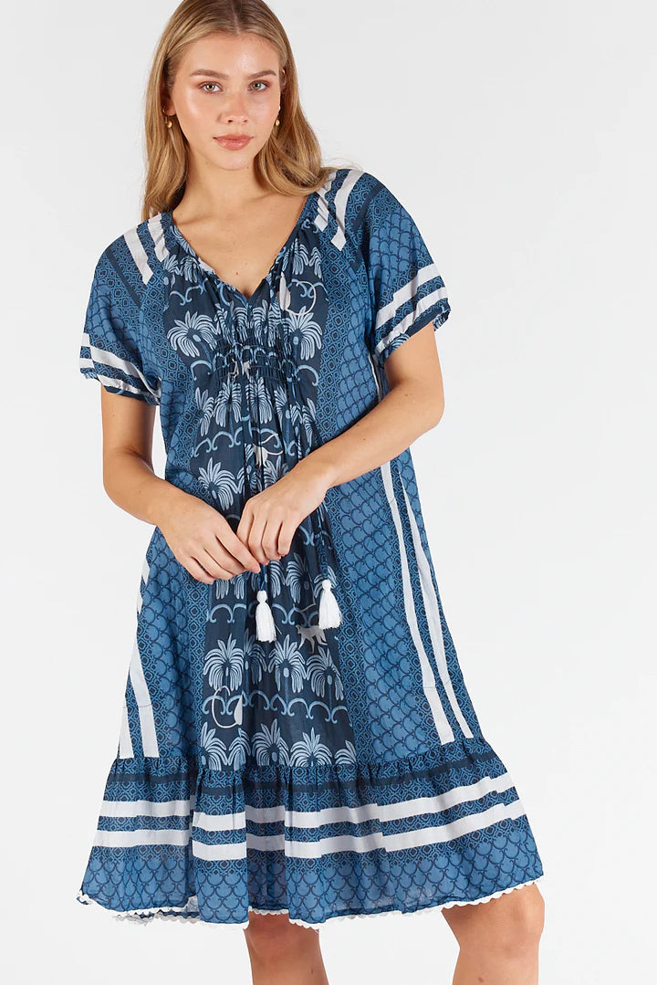 Lula Life Blakely Shirred Dress Navy S