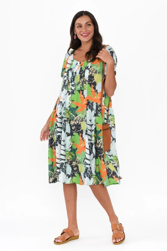 Hanoi Navy Fern Cotton Blend Dress