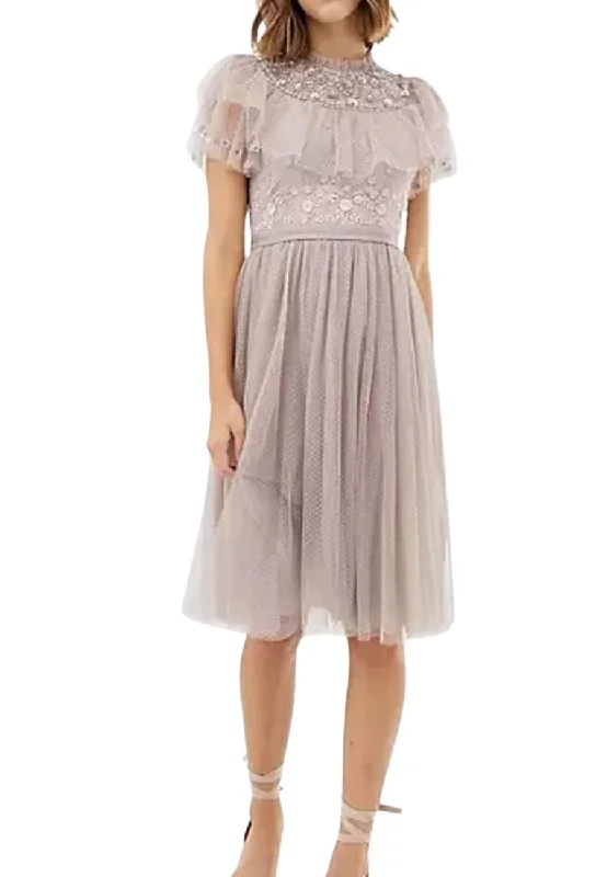 Silver Cinderella Tonal Embroidered Dress (UK 14)