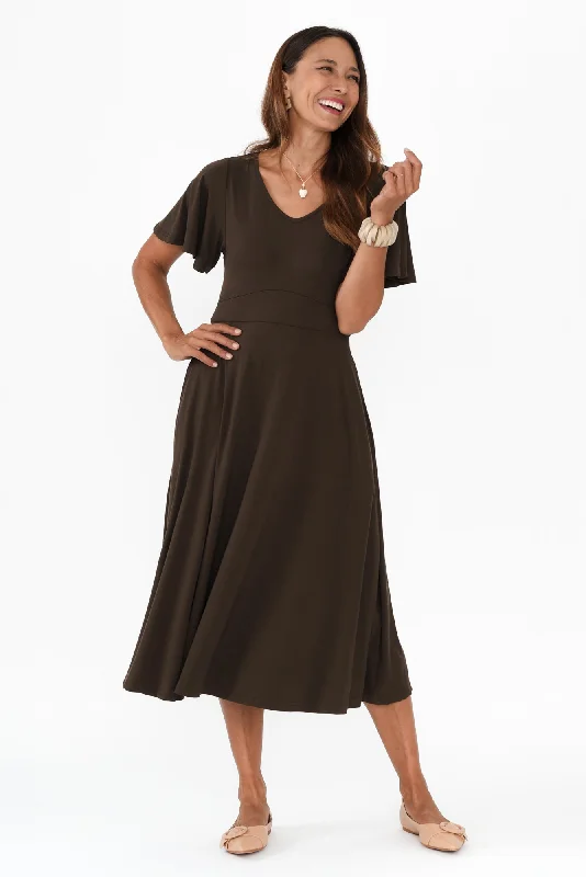 Siena Khaki Bamboo V Neck Dress