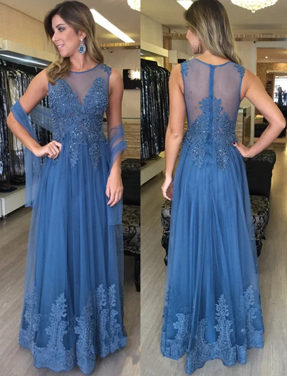 Applique Zipper A-Line Floor Length Evening Dress Sleeveless Elegant Tulle Prom Dresses Applique Zipper A-Line Floor Length Evening Dress Sleeveless Elegant Tulle Prom Dresses
