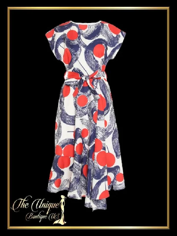 White and Blue with Red Polka Dot Dress