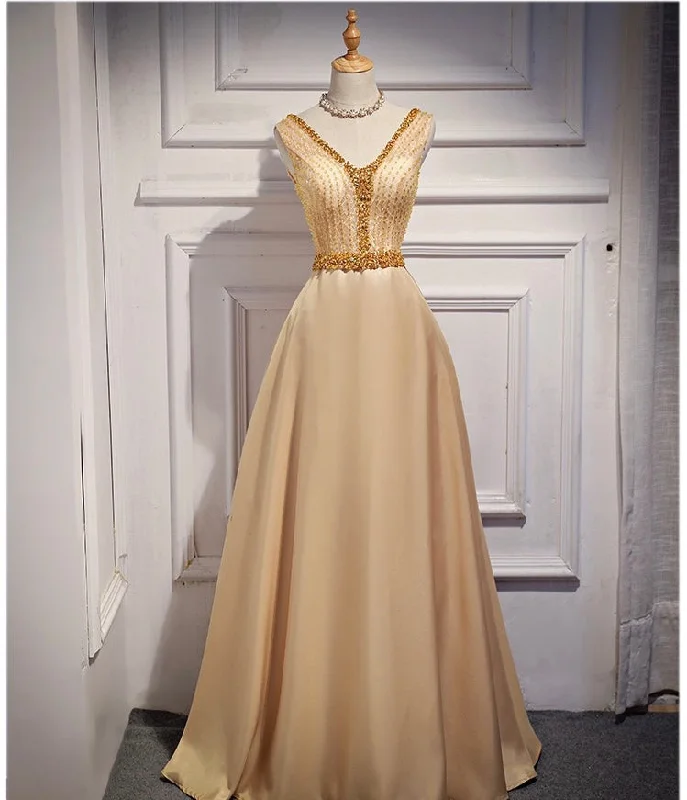 Satin Evening Dresses, Summer, Charming, V-neck Prom,Dress