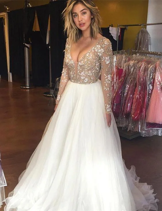 Latest Long Sleeve Beading Prom Dresses Sexy Lace Applique  Evening Gowns