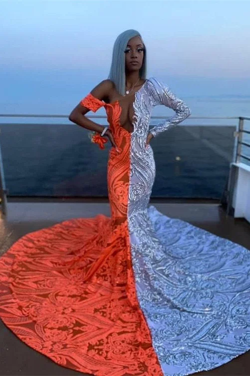 Gorgeous V-neck Off-the-shoulder Long Sleeve Appliques Floor-length Mermaid Prom Dresses Gorgeous V-neck Off-the-shoulder Long Sleeve Appliques Floor-length Mermaid Prom Dresses