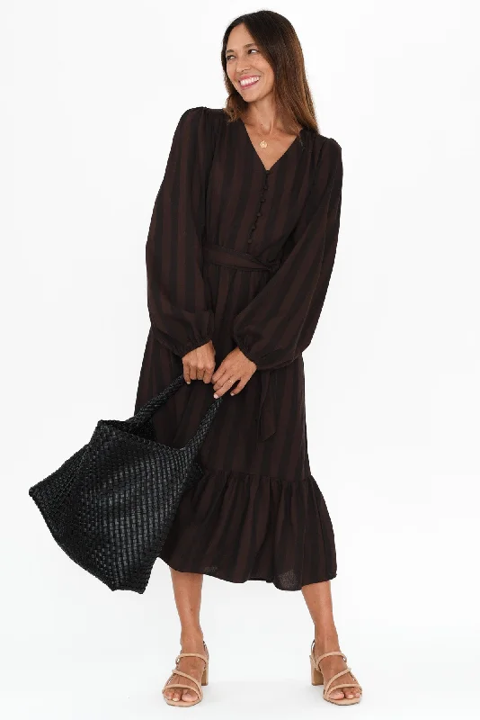 Melissa Chocolate Stripe Linen Blend Dress