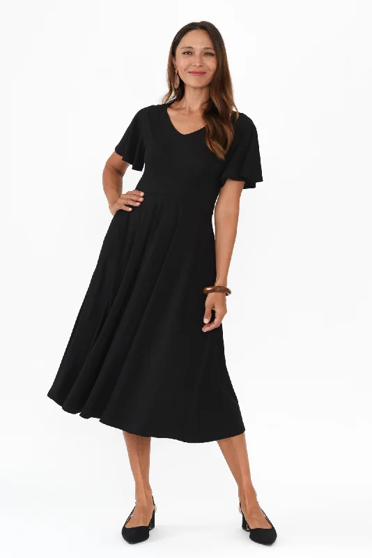 Siena Black Bamboo V Neck Dress