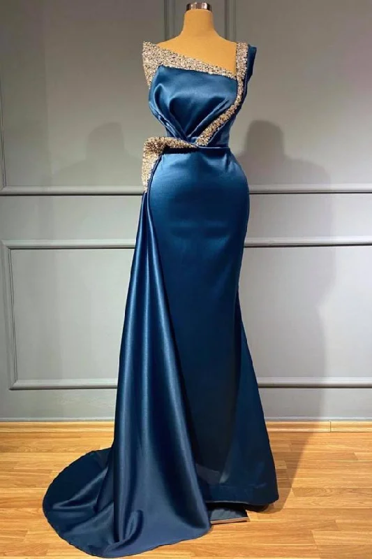 Elegant Starps One Shoulder Mermaid Evening Gowns Beadings Prom Dress