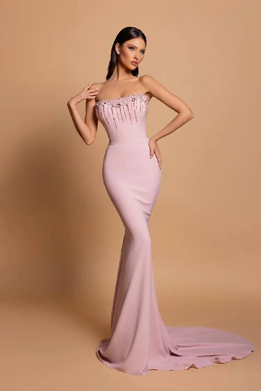 Amazing Column Strapless Sleeveless Rhinestone Satin Openback With Train Pink Prom Dresses Amazing Column Strapless Sleeveless Rhinestone Satin Openback With Train Pink Prom Dresses