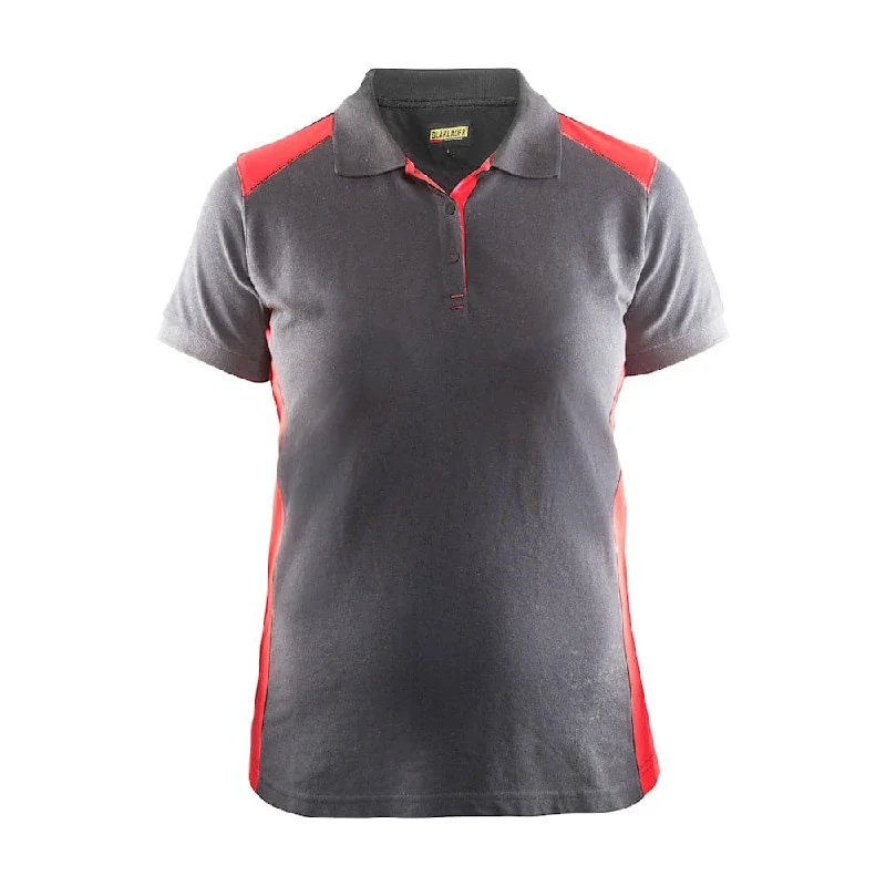 Blaklader 3390 Women's Polo Shirt Grey/Red Relaxed Fit Short Sleeve Top