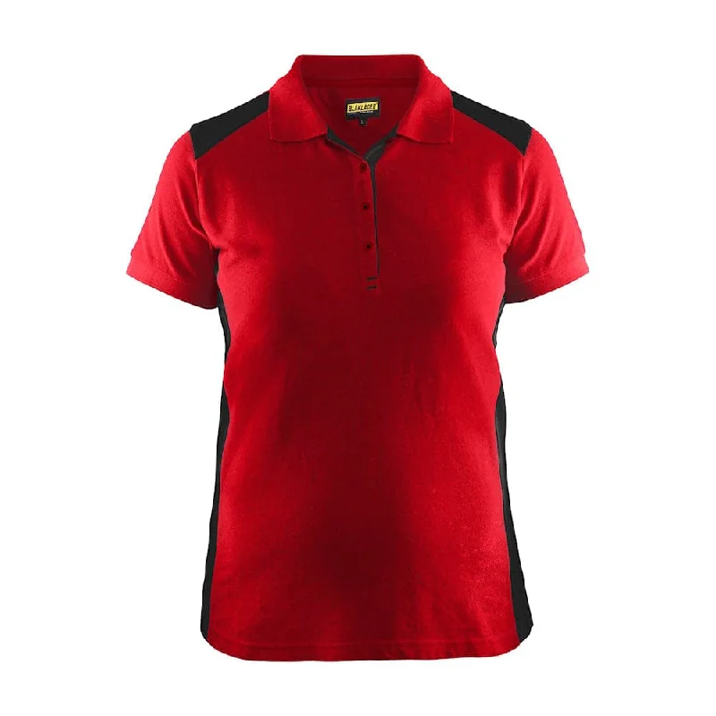 Blaklader 3390 Women's Polo Shirt Red/Black Classic Button-Up Short Tee