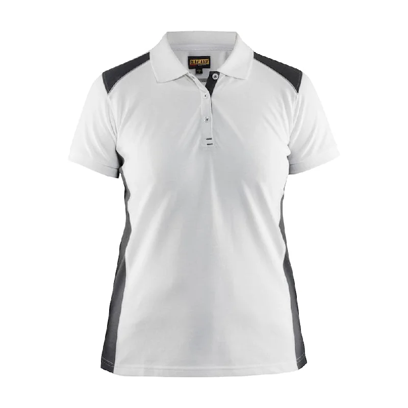 Blaklader 3390 Women's Polo Shirt White/Dark Grey Cozy Striped Short Sleeve