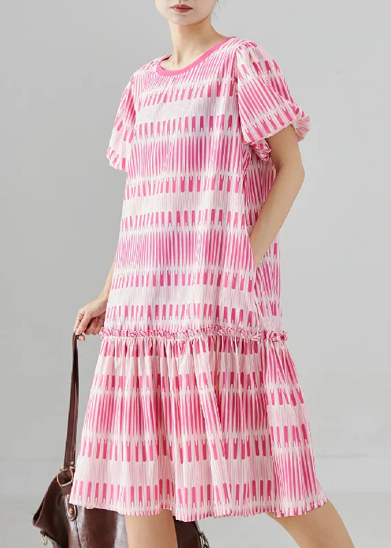 Bohemian Pink Print Cotton Mini Dresses Summer Classic Floral Print Mini Dress