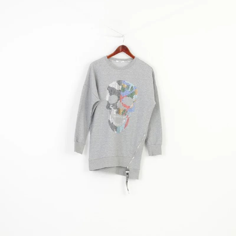 Bright Girl Woman L Shirt Gray Cotton Longsleeve Sequins Skull Graphic Zipper Cotton Blouse Elegant Draped Short Sleeve Bright Girl Woman L Shirt Gray Cotton Longsleeve Sequins Skull Graphic Zipper Cotton Blouse Elegant Draped Short Sleeve