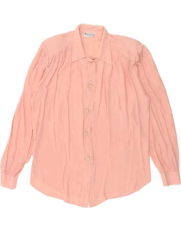 CARINA Womens Shirt Blouse UK 16 Large Pink Acetate Comfortable Pocket Short Shirt