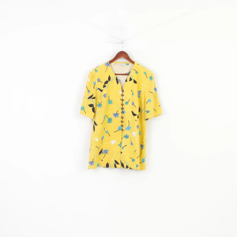 Cavita Schneberger Gruppe Women 18 XL Shirt Button Front Flower Print Blouse Short Sleeve Yellow Summer Vintage V Neck Top Trendy Short Sleeve Blouse Cavita Schneberger Gruppe Women 18 XL Shirt Button Front Flower Print Blouse Short Sleeve Yellow Summer Vintage V Neck Top Trendy Short Sleeve Blouse